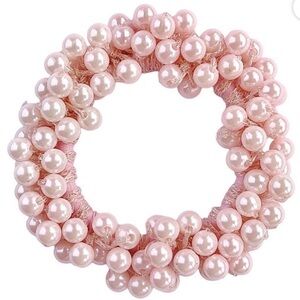🎀 NEW WITHOUT TAGS – SET OF 2 Pink Faux Pearl Beaded Stretch Scrunchy Hair Ties